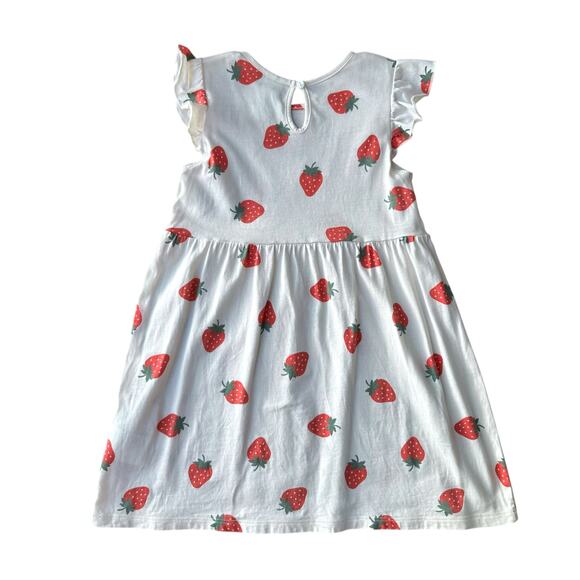 H&M Ruffle Trimmed Strawberry Print Dress, Size 4T, Creme - Picture 2 of 8